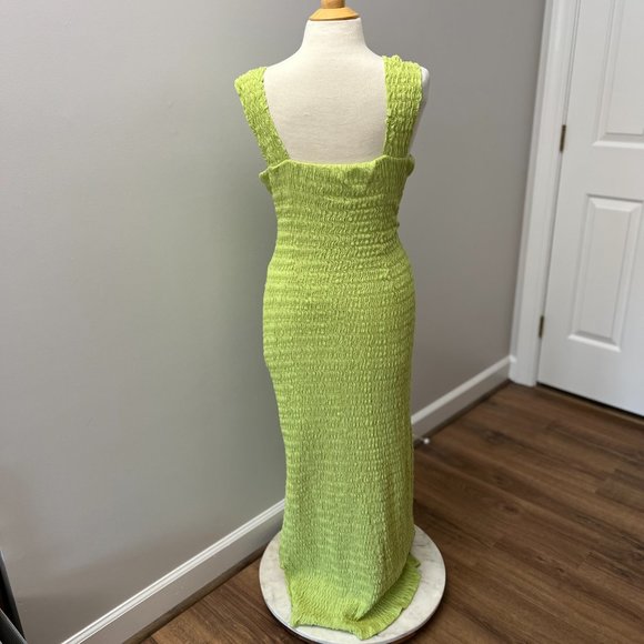 NEW Free People Beach Eleni Bodycon Maxi Cotton Blend Smocked Green Dress Sz L - Picture 4 of 14
